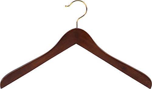 Concave Wooden Top Hanger with Walnut Finish, Thick Curved Coat Hangers with Brass Swivel Hook for Jackets or Fine Shirts (Set of 24) by The Great American Hanger Company