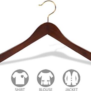 Concave Wooden Top Hanger with Walnut Finish, Thick Curved Coat Hangers with Brass Swivel Hook for Jackets or Fine Shirts (Set of 24) by The Great American Hanger Company