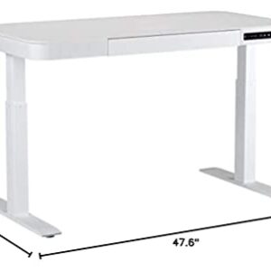 Seville Classics Airlift Electric Height Adjustable Desk with Tempered Glass Top, USB Charging Ergonomic Sit Stand Modern Home Office Workstation, 47.5" x 24" Pull Out Drawer, Artic White