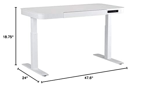 Seville Classics Airlift Electric Height Adjustable Desk with Tempered Glass Top, USB Charging Ergonomic Sit Stand Modern Home Office Workstation, 47.5" x 24" Pull Out Drawer, Artic White