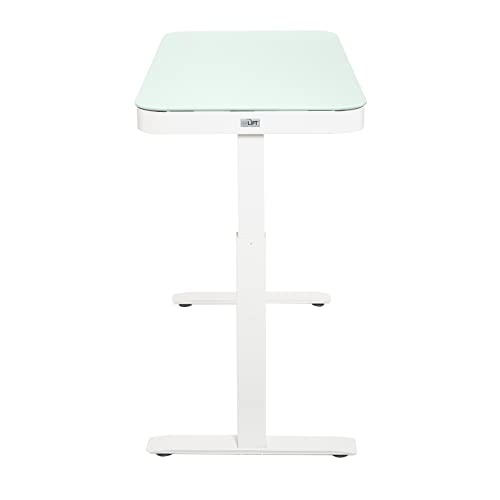 Seville Classics Airlift Electric Height Adjustable Desk with Tempered Glass Top, USB Charging Ergonomic Sit Stand Modern Home Office Workstation, 47.5" x 24" Pull Out Drawer, Artic White