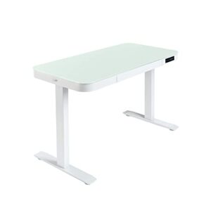 Seville Classics Airlift Electric Height Adjustable Desk with Tempered Glass Top, USB Charging Ergonomic Sit Stand Modern Home Office Workstation, 47.5" x 24" Pull Out Drawer, Artic White
