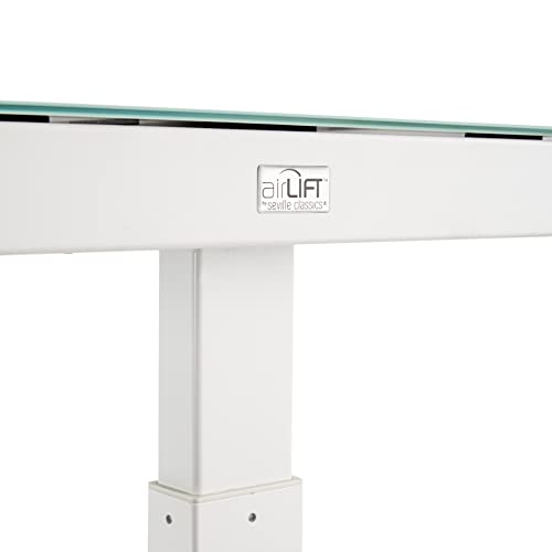 Seville Classics Airlift Electric Height Adjustable Desk with Tempered Glass Top, USB Charging Ergonomic Sit Stand Modern Home Office Workstation, 47.5" x 24" Pull Out Drawer, Artic White