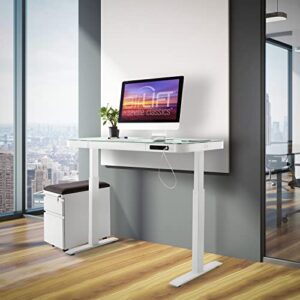 Seville Classics Airlift Electric Height Adjustable Desk with Tempered Glass Top, USB Charging Ergonomic Sit Stand Modern Home Office Workstation, 47.5" x 24" Pull Out Drawer, Artic White