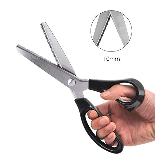 Fabric Pinking Shears Craft Scissors，Serrated Scalloped stainless Steel Handled Professional Sewing black Scissors, Scissors for Leather , Tailoring, Paper Crafts Hand shears etc. (Scalloped10mm)