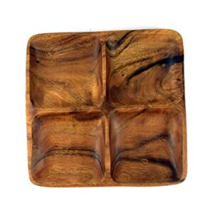 UPIT Acacia Wood 4 Section Divided Square Serving Tray Dessert Platters, 10 inch