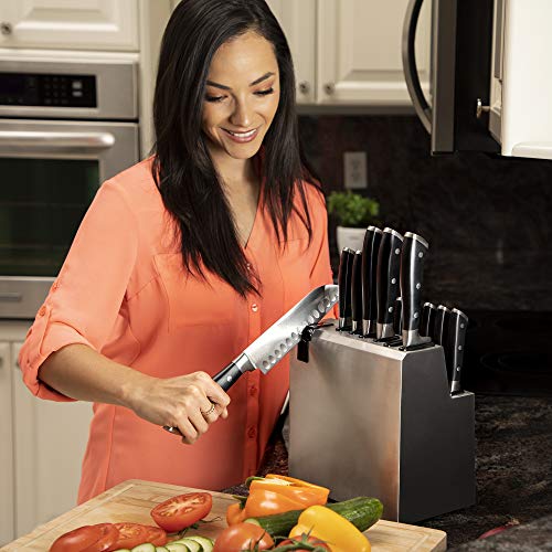 Kitchen Knife Set with Block, 14 pc, Stainless Steel - Complete Culinary Sets - Gourmet Chef, Pairing, Cooking, Steak Knives with Scissors and Built-In Sharpener - All-Purpose, Full Tang