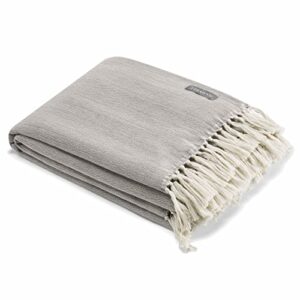 vera wang - throw blanket, luxury cotton bedding, lightweight home decor for all seasons (twill fringe charcoal grey, throw) 50" x 60"