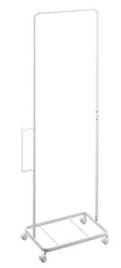 yamazaki home laundry hanging bar and wire storage rack | steel + wood | tall | rolling carts, white