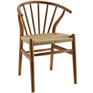 modway flourish mid-century modern rustic farmhouse wood dining chair in walnut