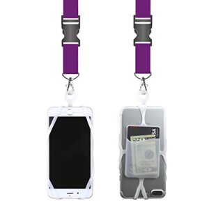 gear beast purple universal cell phone lanyard case - compatible with iphone & galaxy, faux leather, card slot, soft neck strap, breakaway clasp & detachable clip