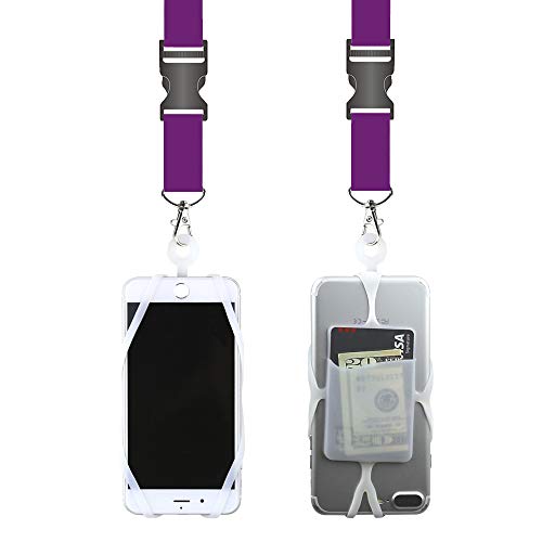 Gear Beast Purple Universal Cell Phone Lanyard Case - Compatible with iPhone & Galaxy, Faux Leather, Card Slot, Soft Neck Strap, Breakaway Clasp & Detachable Clip