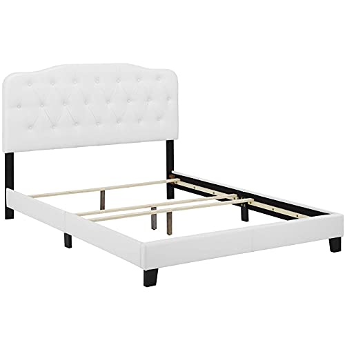 Modway Amelia Tufted Faux Leather Upholstered Full Platform Bed in White