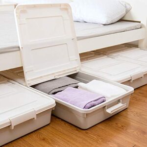 3 pack large rolling under bed storage bin with wheels, sliding underbed plastic containers with lid open from both sides. 37 x 19 x 7.3 inches