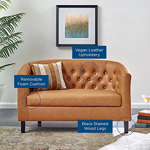 Modway Prospect Upholstered Contemporary Modern Loveseat In Tan Faux Leather