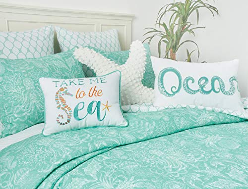 C&F Home Octopus Ocean Beaded Pillow Sealife Decor Decoration Throw Pillow for Couch Chair Living Room Bedroom 14 x 22 Seafoam