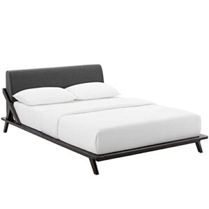 modway luella upholstered fabric queen sled platform bed frame with headboard in cappuccino gray