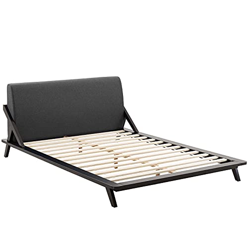 Modway Luella Upholstered Fabric Queen Sled Platform Bed Frame With Headboard In Cappuccino Gray