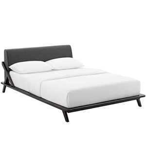 Modway Luella Upholstered Fabric Queen Sled Platform Bed Frame With Headboard In Cappuccino Gray