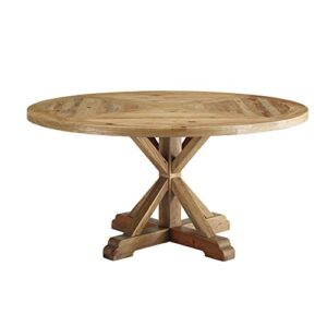 modway stitch 59" rustic farmhouse wood round kitchen and dining room table, brown