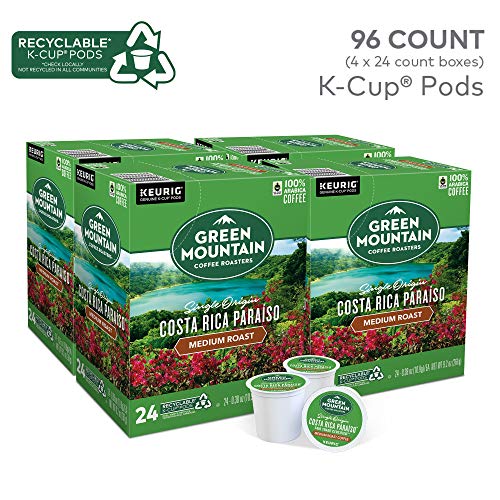 Green Mountain Coffee Roasters Costa Rica Paraiso, Single-Serve Keurig K-Cup Pods, Medium Roast Coffee, 96 Count (Pack of 4)