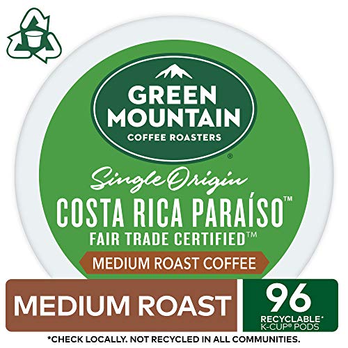 Green Mountain Coffee Roasters Costa Rica Paraiso, Single-Serve Keurig K-Cup Pods, Medium Roast Coffee, 96 Count (Pack of 4)