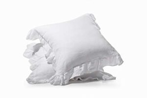 meadow park stone washed french linen european pillow sham, set of 2 pieces, 26 inches x 26 inches square euro sham, super soft, ruffled style, white color