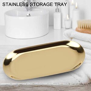 Fdit Nordic Style Storage Tray Cosmetics Jewelry Stainless Steel Cake Plate for Home Kitchen(Golden L)