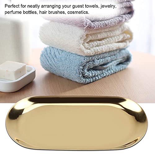 Fdit Nordic Style Storage Tray Cosmetics Jewelry Stainless Steel Cake Plate for Home Kitchen(Golden L)