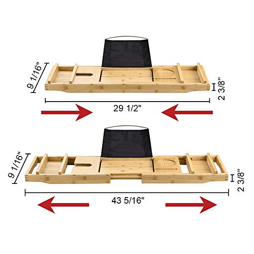 Yescom Extendable Bamboo Bathtub Caddy Tray Organizer Over Tub Rack Phone Tablet Holder 2 Side Trays with Free Soap Dish for Bathroom Spa Reading