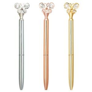 pasisibick butterfly ballpoint pens，3 pcs rose gold and silver metal pens with black ink