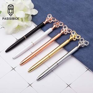 PASISIBICK Butterfly Ballpoint Pens，3 Pcs Rose Gold and Silver Metal Pens with Black Ink