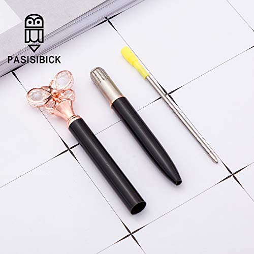 PASISIBICK Butterfly Ballpoint Pens，3 Pcs Rose Gold and Silver Metal Pens with Black Ink