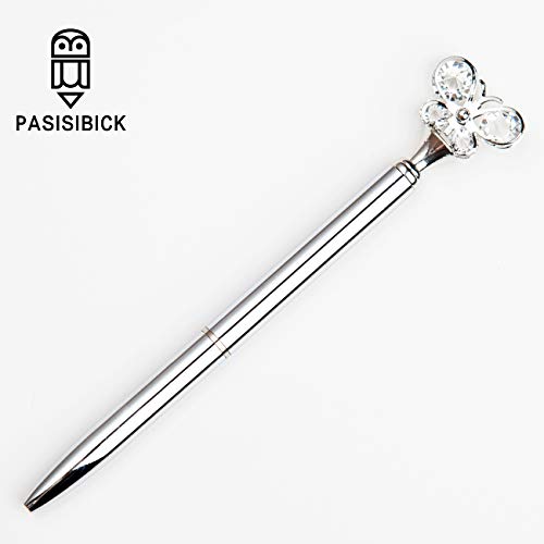 PASISIBICK Butterfly Ballpoint Pens，3 Pcs Rose Gold and Silver Metal Pens with Black Ink