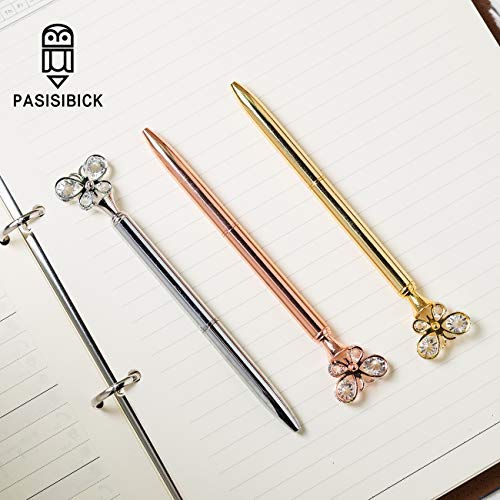 PASISIBICK Butterfly Ballpoint Pens，3 Pcs Rose Gold and Silver Metal Pens with Black Ink