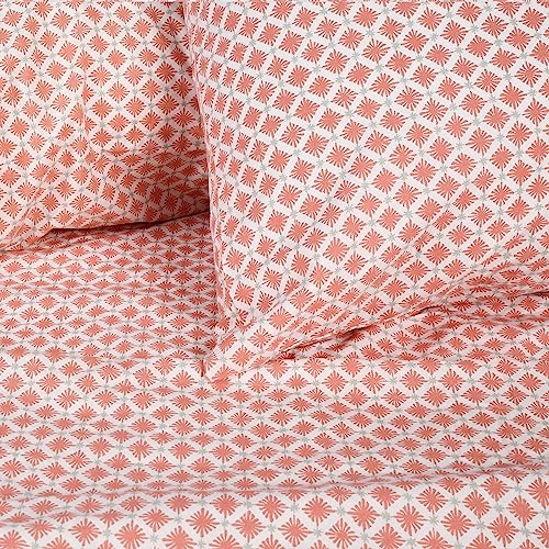 Martex 200 Thread Count Long Staple 100% Organic Cotton 4 Piece King Bed Sheet Set - 1 Fitted Sheet, 1 Flat Sheet, 2 Pillow case - Hotel Quality Fade Resistant - King Size Sheet Set (King, Orange)