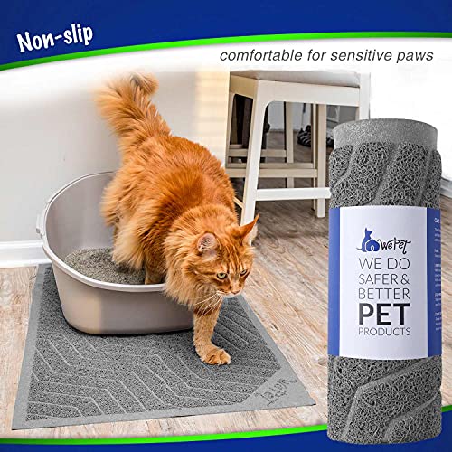 WePet Cat Litter Box Mat, Kitty Premium PVC Pad, Durable Trapping Rug, Phthalate Free, Urine-Resistant, Scatter Control, L 35 x 23, Grey