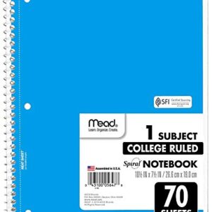 Mead Spiral Notebooks, 6 Pack, 1-Subject, College Ruled Paper, 10-1/2" x 8”, 70 Sheets per Notebook, Assorted Colors (73065)…