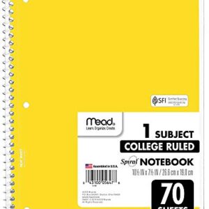 Mead Spiral Notebooks, 6 Pack, 1-Subject, College Ruled Paper, 10-1/2" x 8”, 70 Sheets per Notebook, Assorted Colors (73065)…