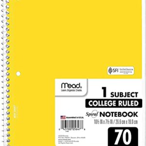 Mead Spiral Notebook, 12 Pack of 1-Subject College Ruled Spiral Bound Notebooks, Pastel Color Cute School Notebooks, 70 Pages