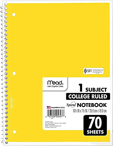 Mead Spiral Notebook, 12 Pack of 1-Subject College Ruled Spiral Bound Notebooks, Pastel Color Cute School Notebooks, 70 Pages