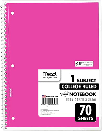 Mead Spiral Notebook, 12 Pack of 1-Subject College Ruled Spiral Bound Notebooks, Pastel Color Cute School Notebooks, 70 Pages