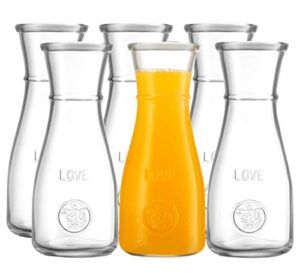 500 ml carafe pitcher glass - 6 pack - the love drink, juice, glass water pitcher & water carafe - elegant wine decanter & mimosa bar set - easy grip neck & wide mouth for pouring by kitchen lux