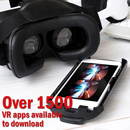 Deco Essentials VR Viewer for Mobile Games, Movies, and Augmented Reality | for 3.5"-6" Android & iPhones | Adjustable Straps and Lens | Audio Ports | (DGVR100BK)