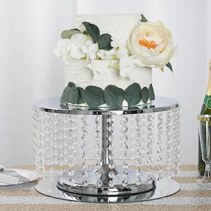efavormart 14" silver breathtaking crystal pendants metal chandelier wedding birthday party dessert cake display stand - 8" tall