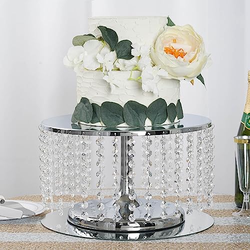 Efavormart 14" Silver Breathtaking Crystal Pendants Metal Chandelier Wedding Birthday Party Dessert Cake Display Stand - 8" Tall