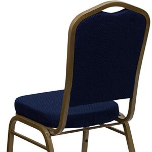 EMMA + OLIVER Crown Back Banquet Chair, Navy Blue Patterned Fabric/Gold Frame