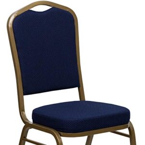 EMMA + OLIVER Crown Back Banquet Chair, Navy Blue Patterned Fabric/Gold Frame