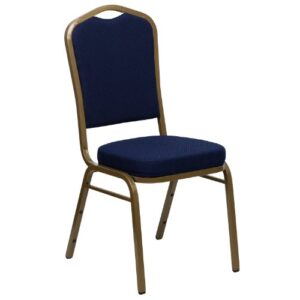 EMMA + OLIVER Crown Back Banquet Chair, Navy Blue Patterned Fabric/Gold Frame