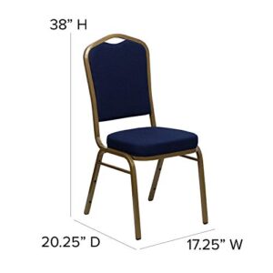 EMMA + OLIVER Crown Back Banquet Chair, Navy Blue Patterned Fabric/Gold Frame